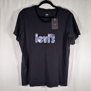 Levi's Shirt Women's 1X Black Graphic Print SHort Sleeve Crew Neck
